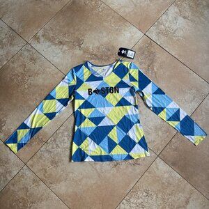 Rabbit Running Long Sleeve Top Boston Marathon Mykonos Blue Yellow Size XS Women
